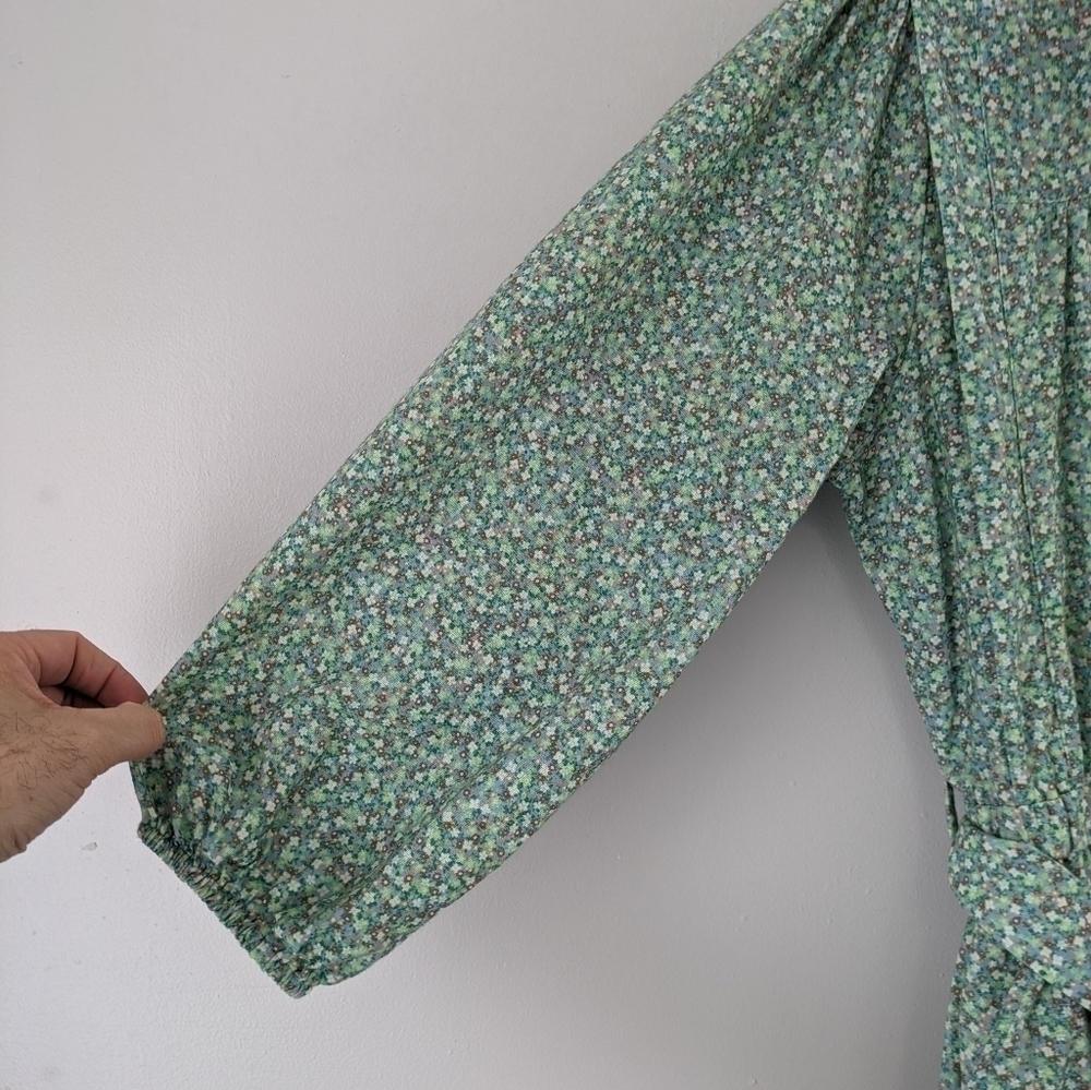 FRNCH Romper Women's Large Green Floral Talia Sage Tie Waist Puff Sleeve - Picture 8 of 10
